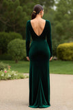 Robe longue de soirée de vacances en velours à col en V vert foncé avec fente