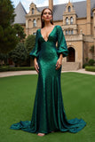 Robe de vacances sirène à manches longues et paillettes vert foncé