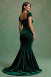 Robe longue de vacances sirène vert foncé à col carré