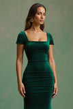 Robe longue de vacances sirène vert foncé à col carré