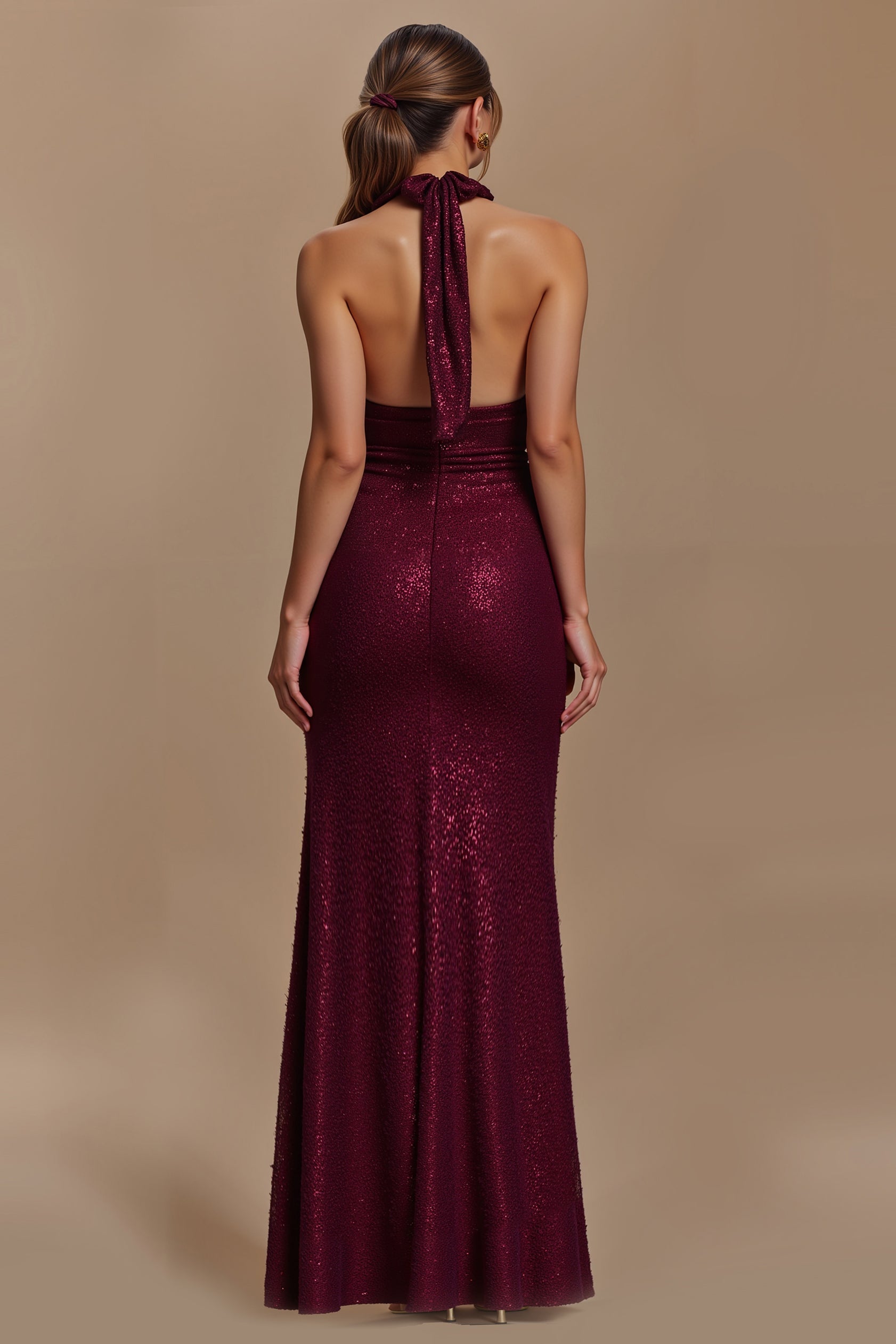 Robe longue de vacances gainale bordeaux à sequins