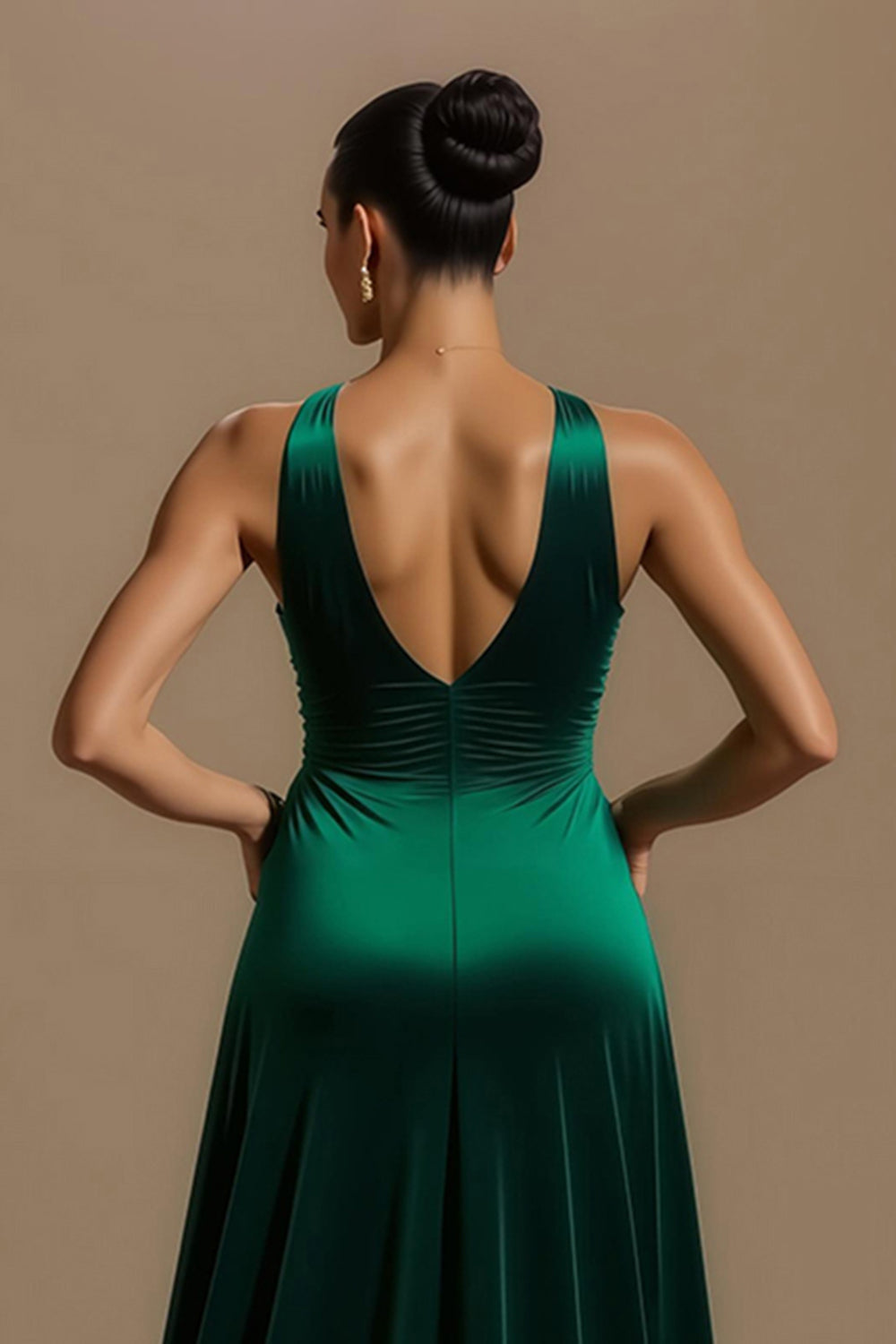 Robe de vacances en velours à col en V vert foncé