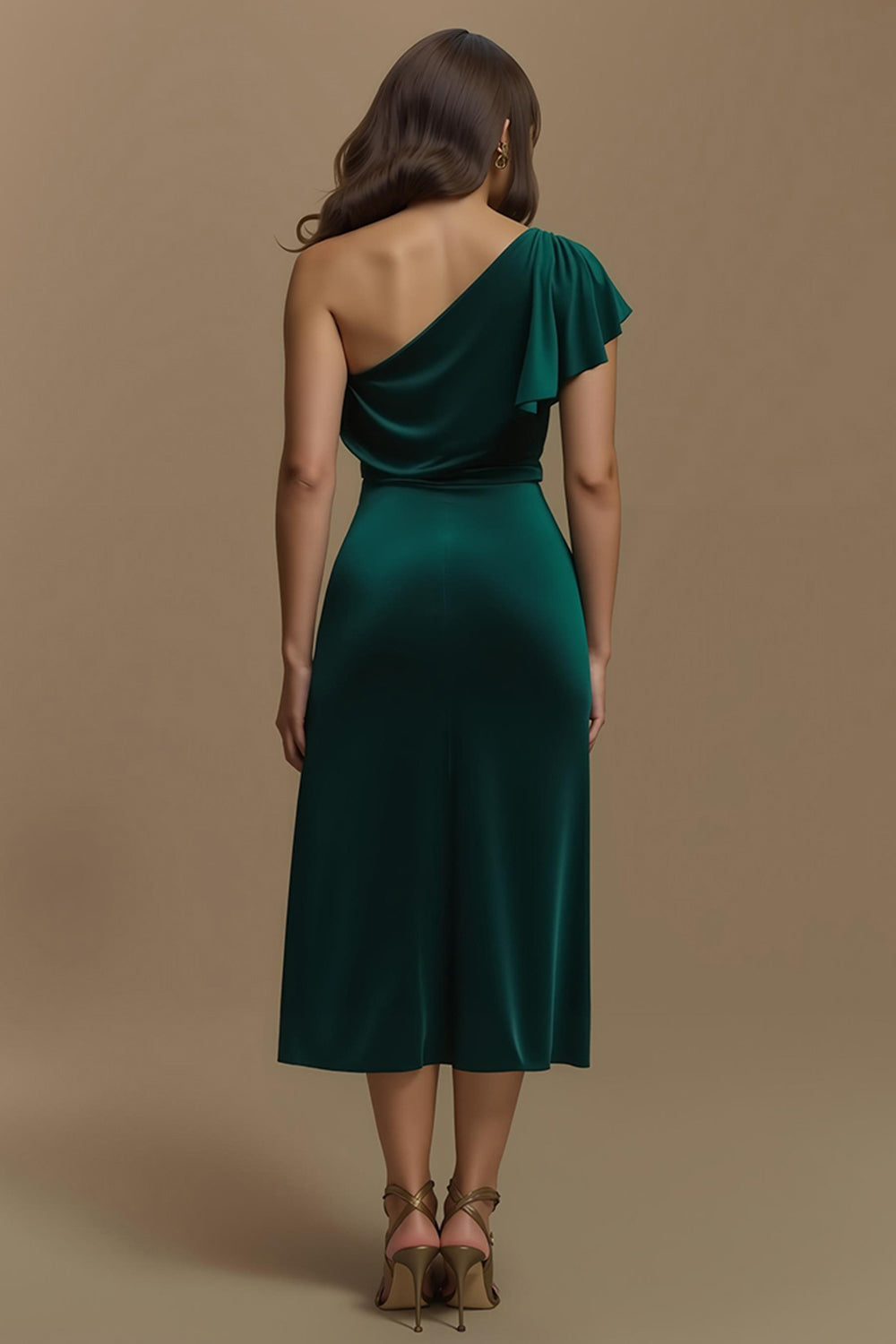 Robe de soirée de vacances en velours midi vert foncé avec manches