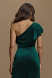 Robe de soirée de vacances en velours midi vert foncé avec manches