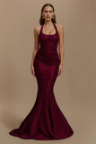 Robe longue de soirée de vacances scintillante bordeaux licol sirène