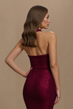 Robe longue de soirée de vacances scintillante bordeaux licol sirène