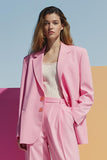 Rose 2 pièces satin simple boutonnage femmes costumes avec poches