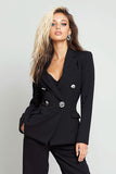 Noir 2 pièces double boutonnage femmes costumes avec manches