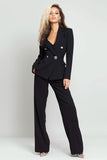 Noir 2 pièces double boutonnage femmes costumes avec manches