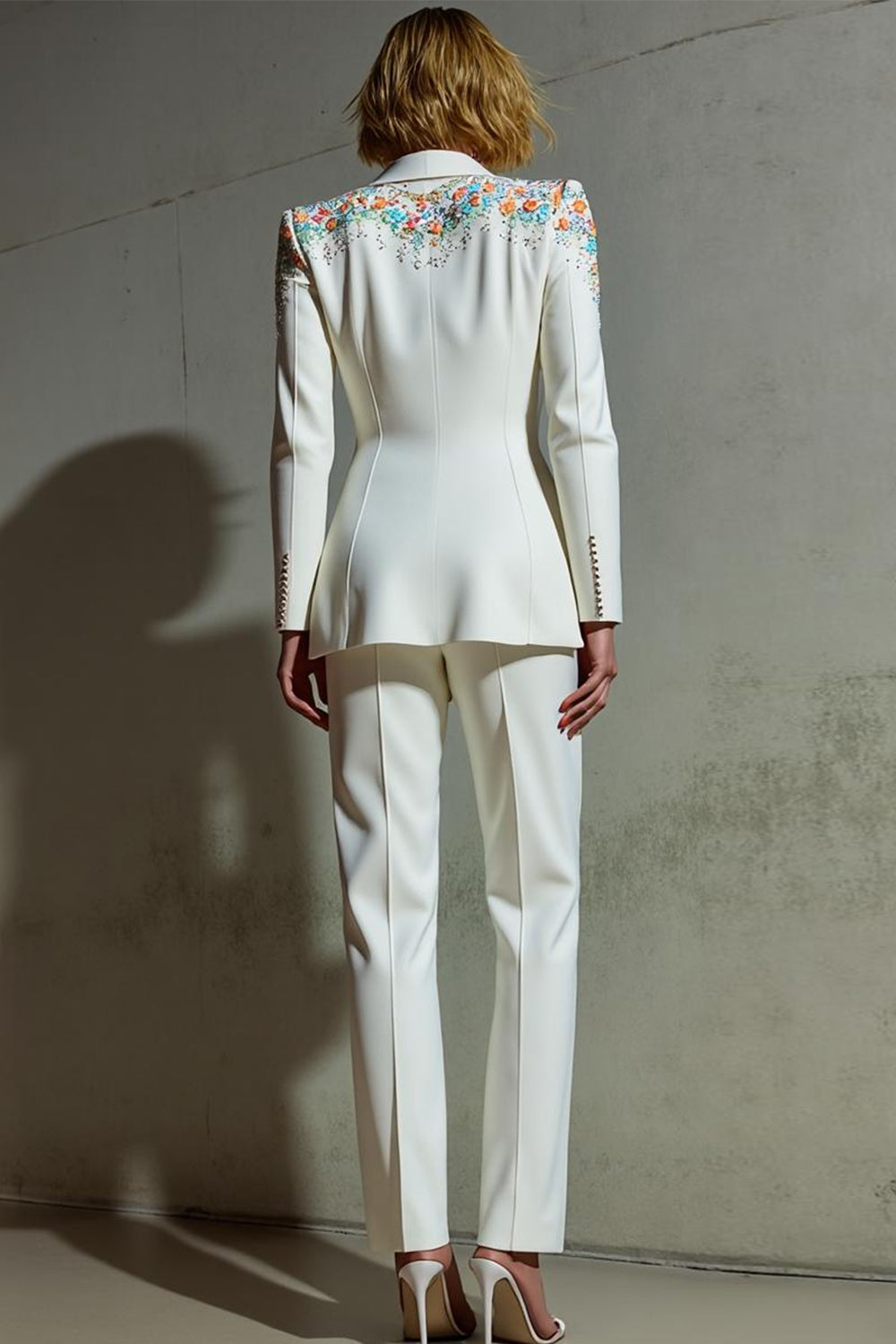 Blanc 2 Pièces Châle Revers Femmes Costumes avec Poches