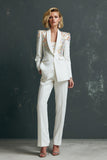 Blanc 2 Pièces Châle Revers Femmes Costumes avec Poches