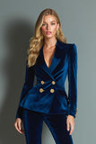 Bleu royal 2 pièces velours double boutonnage femmes costumes