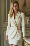Robe de travail courte blanche à revers cranté 2 pièces