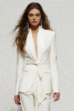 Blanc 2 Pièce Châle Revers Femmes Costumes avec Ceinture