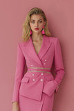 Robe de travail midi 2 pièces à revers en pointe fuchsia avec poches