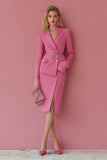 Robe de travail midi 2 pièces à revers en pointe fuchsia avec poches
