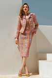 Sunset 2 Piece Tweed Crayon À Revers Cranté Midi Pageant Interview Tenues avec Manches