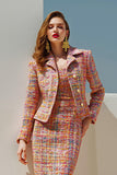 Sunset 2 Piece Tweed Crayon À Revers Cranté Midi Pageant Interview Tenues avec Manches