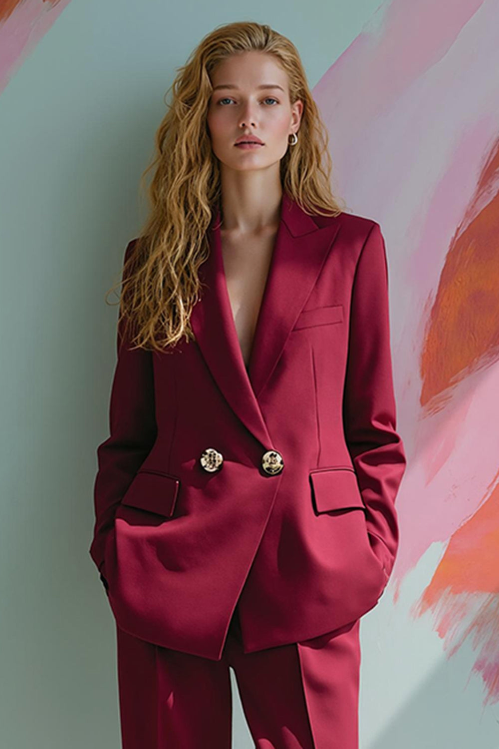 Burgundy Peak Lapel 2 Piece Femmes Bal Costumes avec Poches