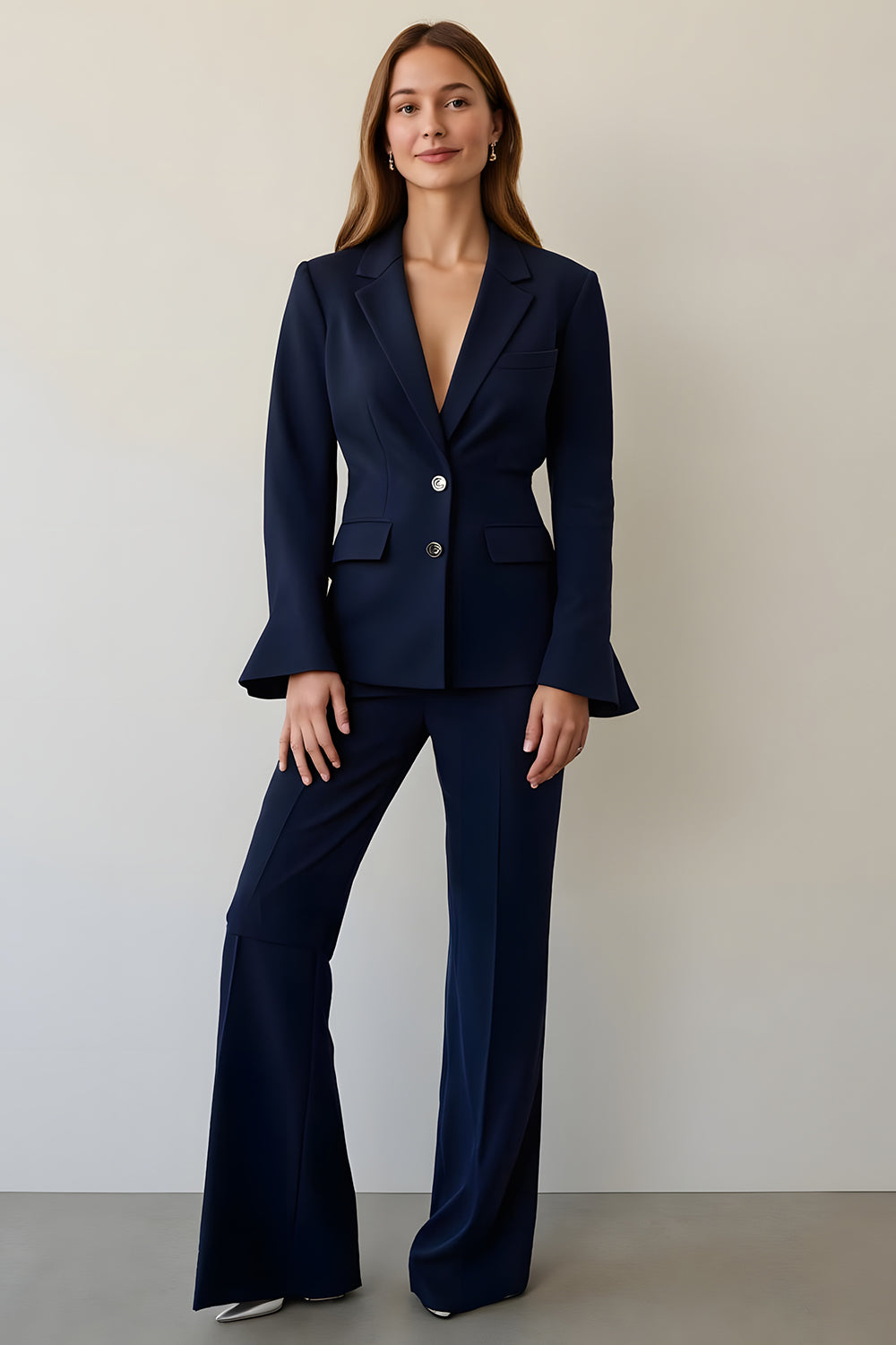 Costume de travail 2 pièces bleu marine à simple boutonnage et revers crantés