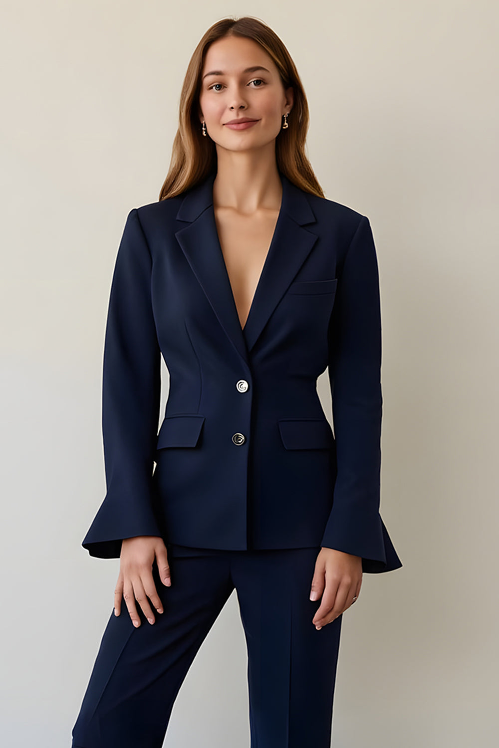 Costume de travail 2 pièces bleu marine à simple boutonnage et revers crantés