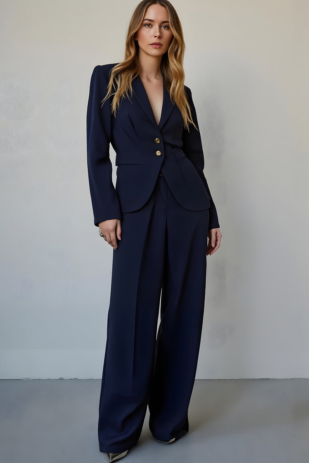 Satin bleu marine 2 pièces à simple boutonnage costumes de bal