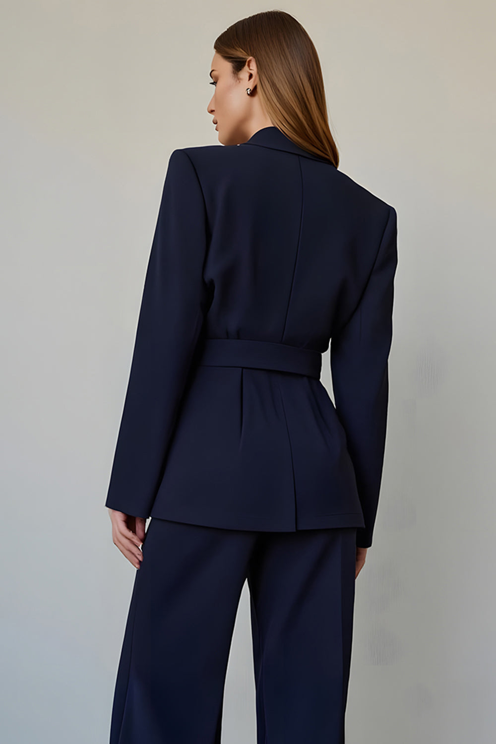 Satin bleu marine 2 pièces à simple boutonnage costumes de bal