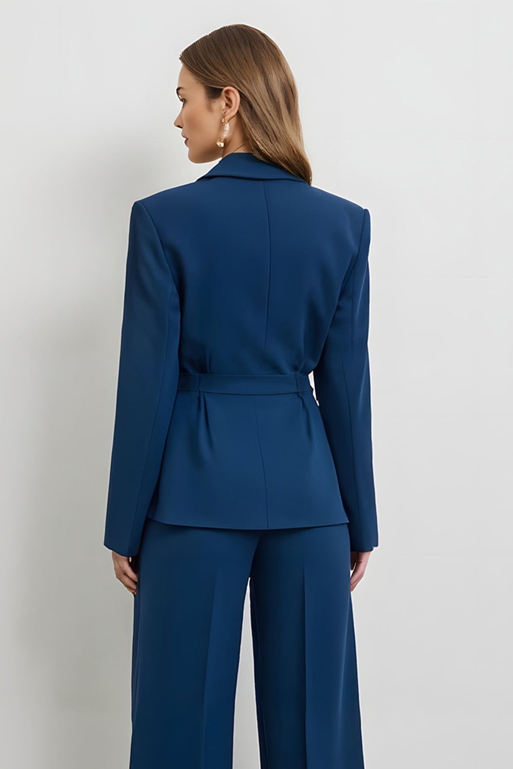 Costumes de travail 2 pièces en satin à double boutonnage bleu foncé