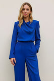 Costumes de travail 2 pièces en satin bleu royal avec poches