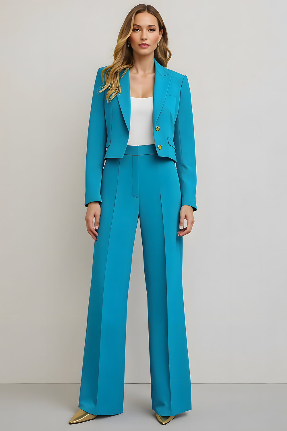 Bleu 2 Pièce Pointe Revers Satin Femmes Costumes de Bal