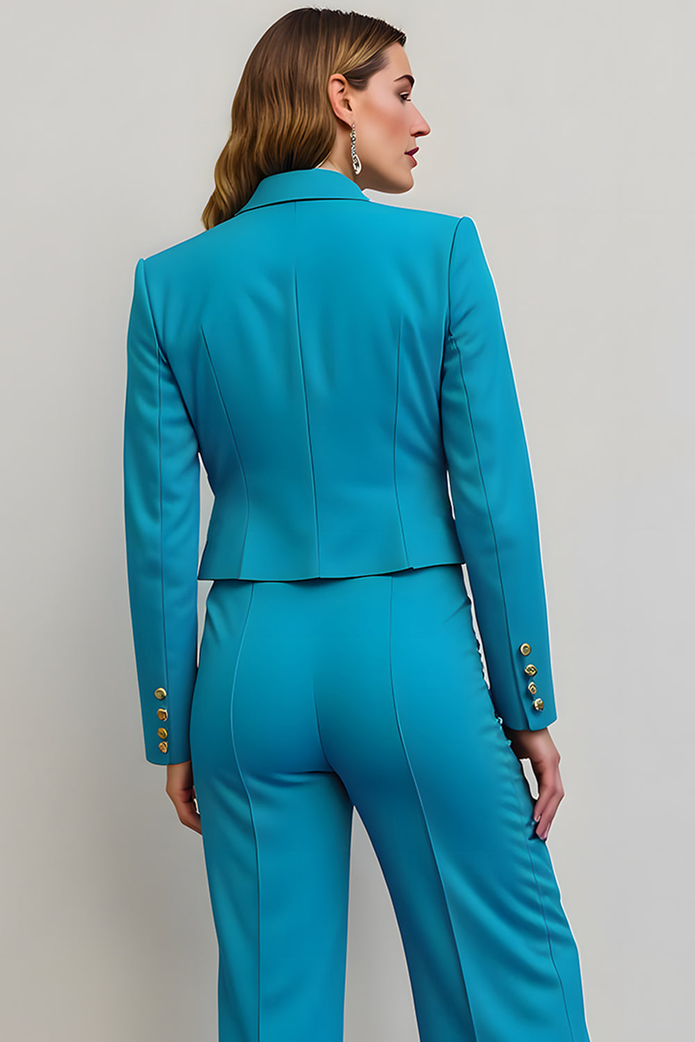 Bleu 2 Pièce Pointe Revers Satin Femmes Costumes de Bal