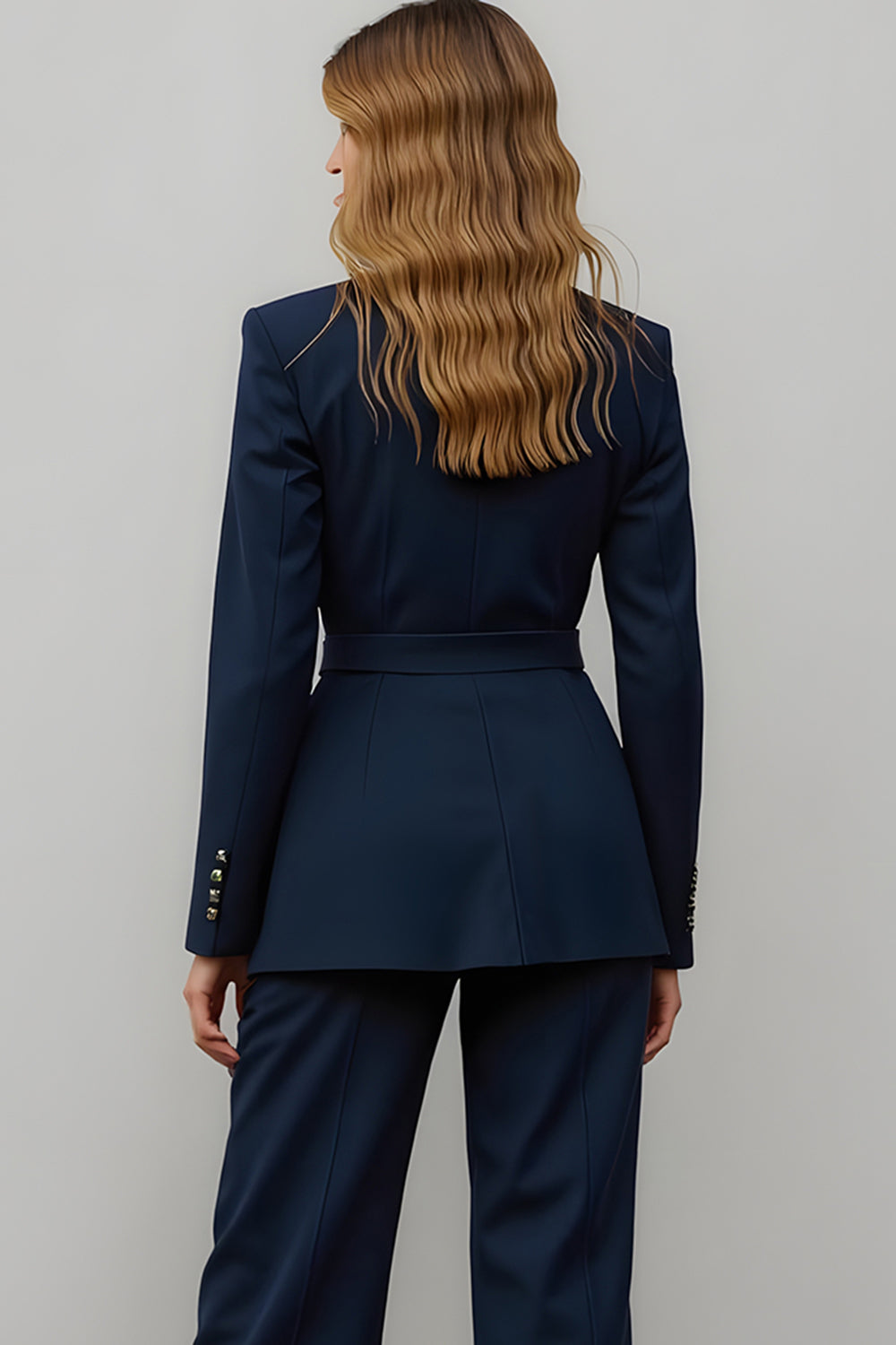 Marine 2 Pièce Satin Cranté Revers Femmes Costumes de Bal