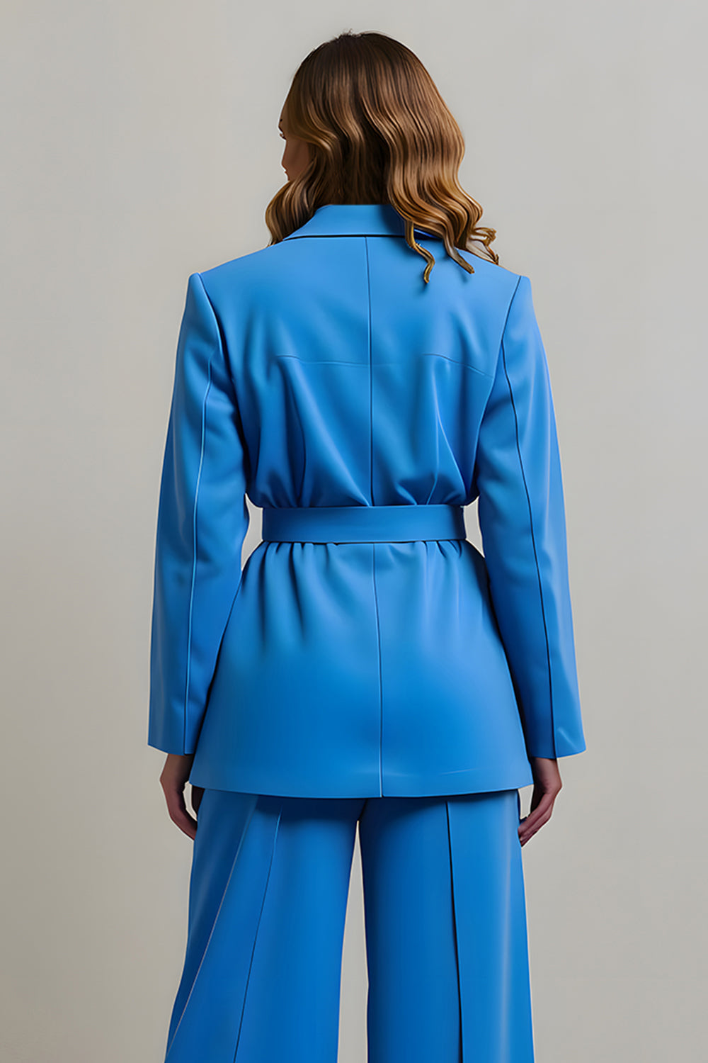 Bleu Cranté Revers 2 Pièces Femmes Bal Costumes avec Ceintures