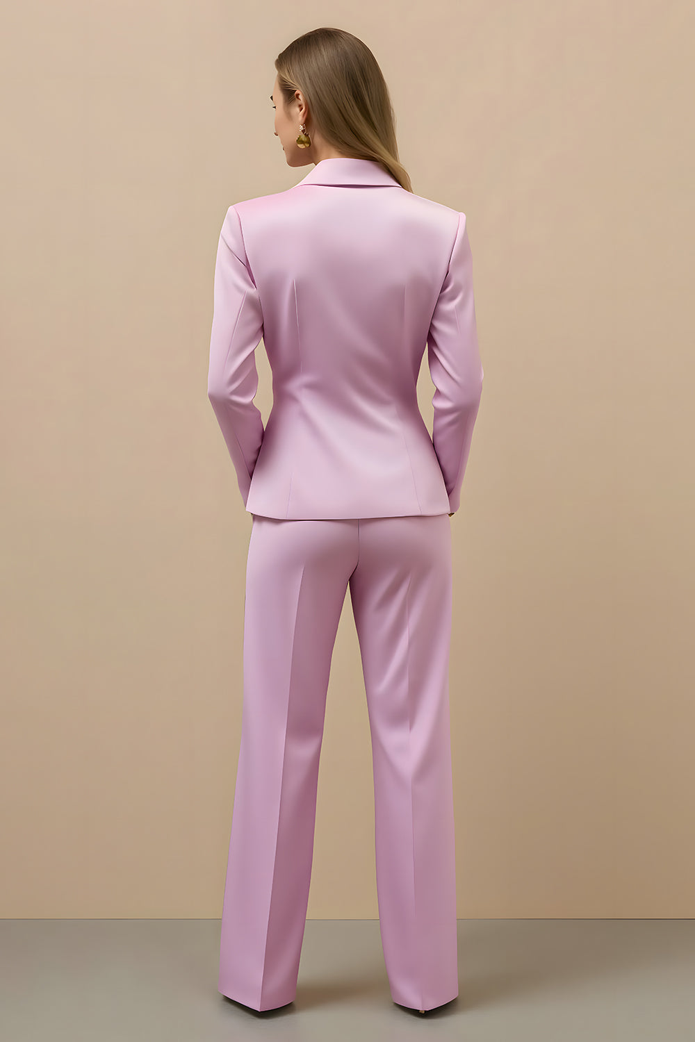 2 pièces en satin rose cranté revers double boutonnage femmes costumes d’affaires