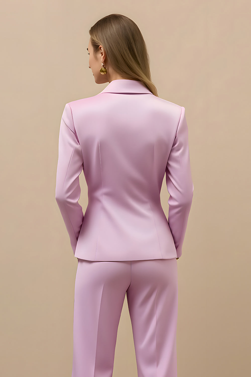 2 pièces en satin rose cranté revers double boutonnage femmes costumes d’affaires