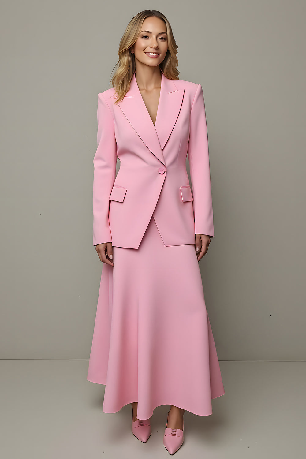 Rose 2 Pièces Une Ligne Satin Peak Revers Un Bouton Costumes d’affaires