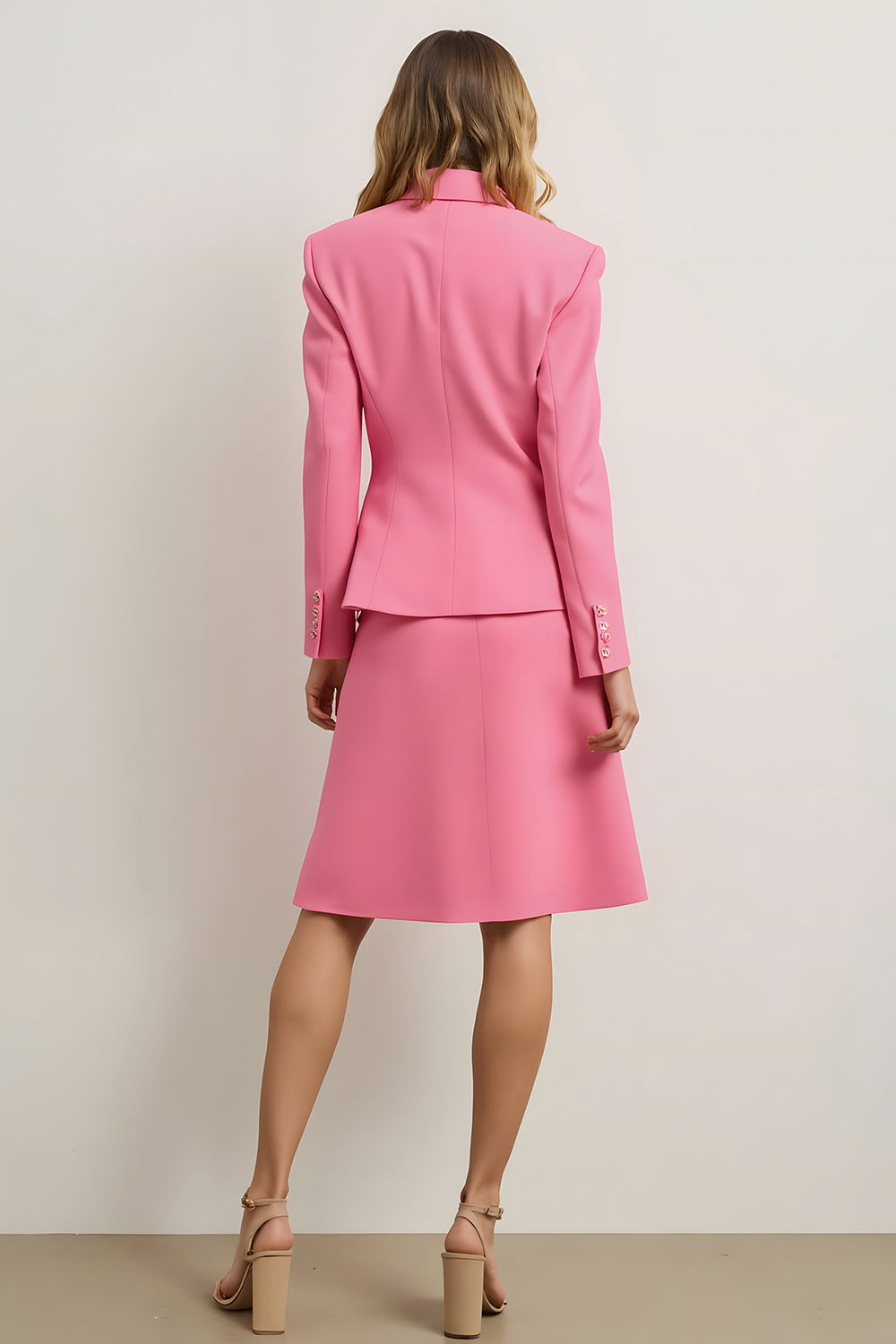 2 pièces rose une ligne crantée revers midi costumes d’affaires avec fleur 3D