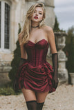 Bourgogne sans bretelles Corset Satin Moulante Robe De Cocktail Courte