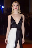 Noir Blanc Bretelles Spaghetti Satin A-ligne Robe de Gala Longue avec Fente