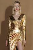Robe de gala à col en V métallisé à col en V scintillant avec fente
