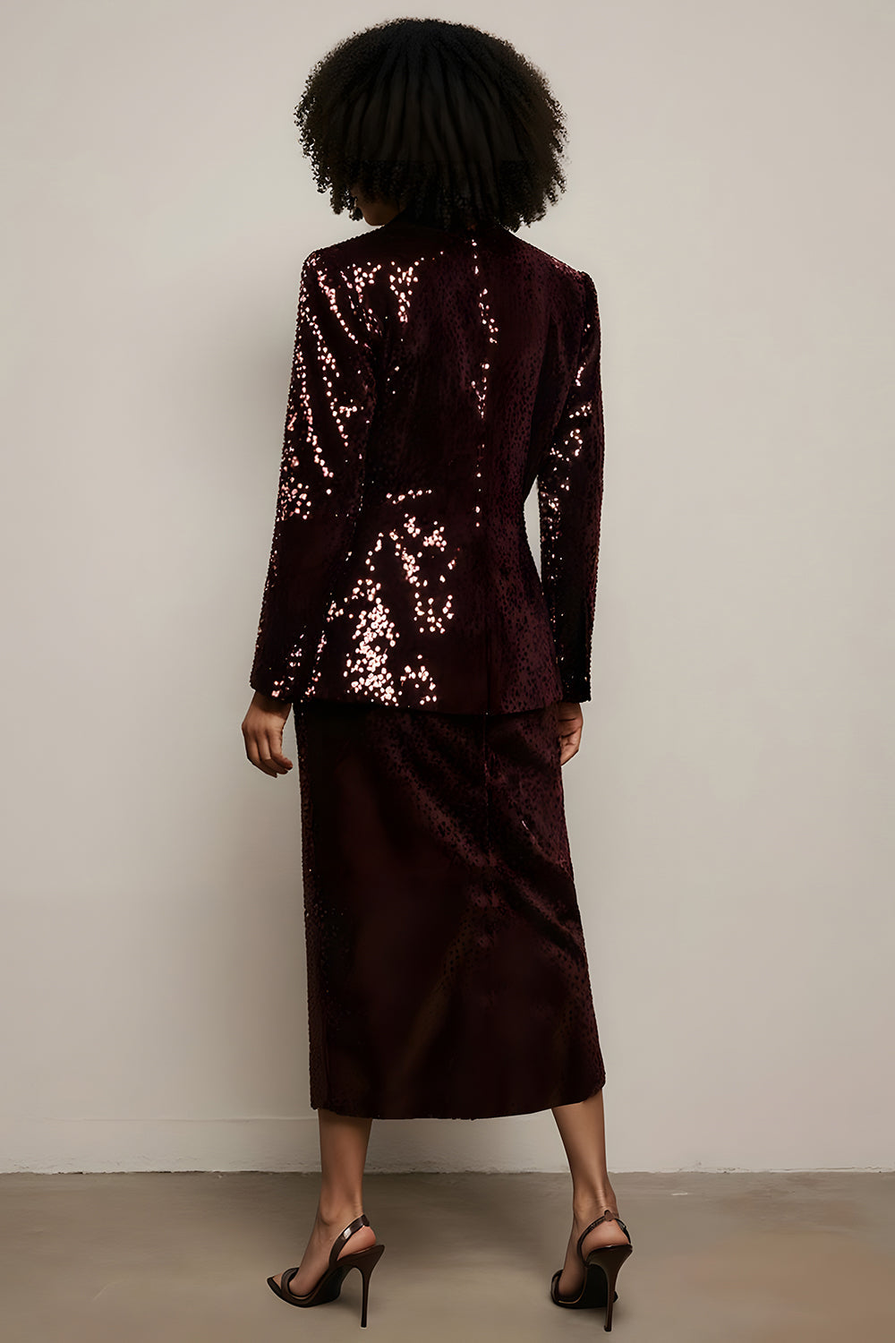 Sparkly Burgundy Sequins Femmes Costumes avec Manches