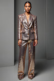 Rose Golden Peak Lapel 2 Piece Femmes Costumes avec Manches