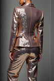 Rose Golden Peak Lapel 2 Piece Femmes Costumes avec Manches