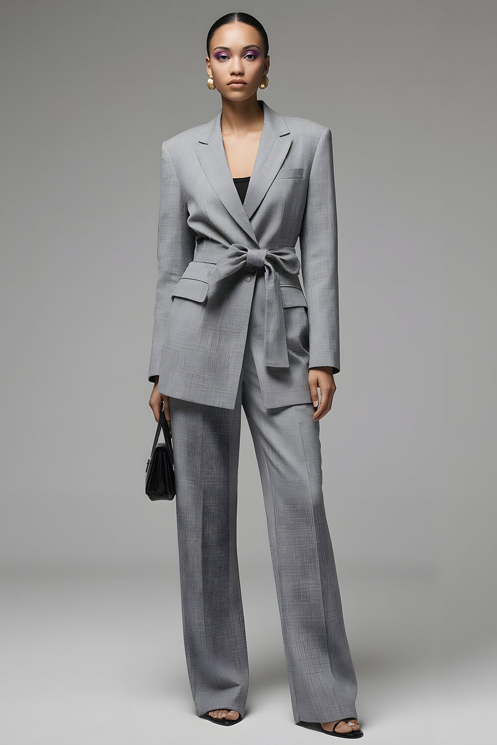 Gris Cranched Lapel 2 Piece Femmes Costumes avec Bowknot