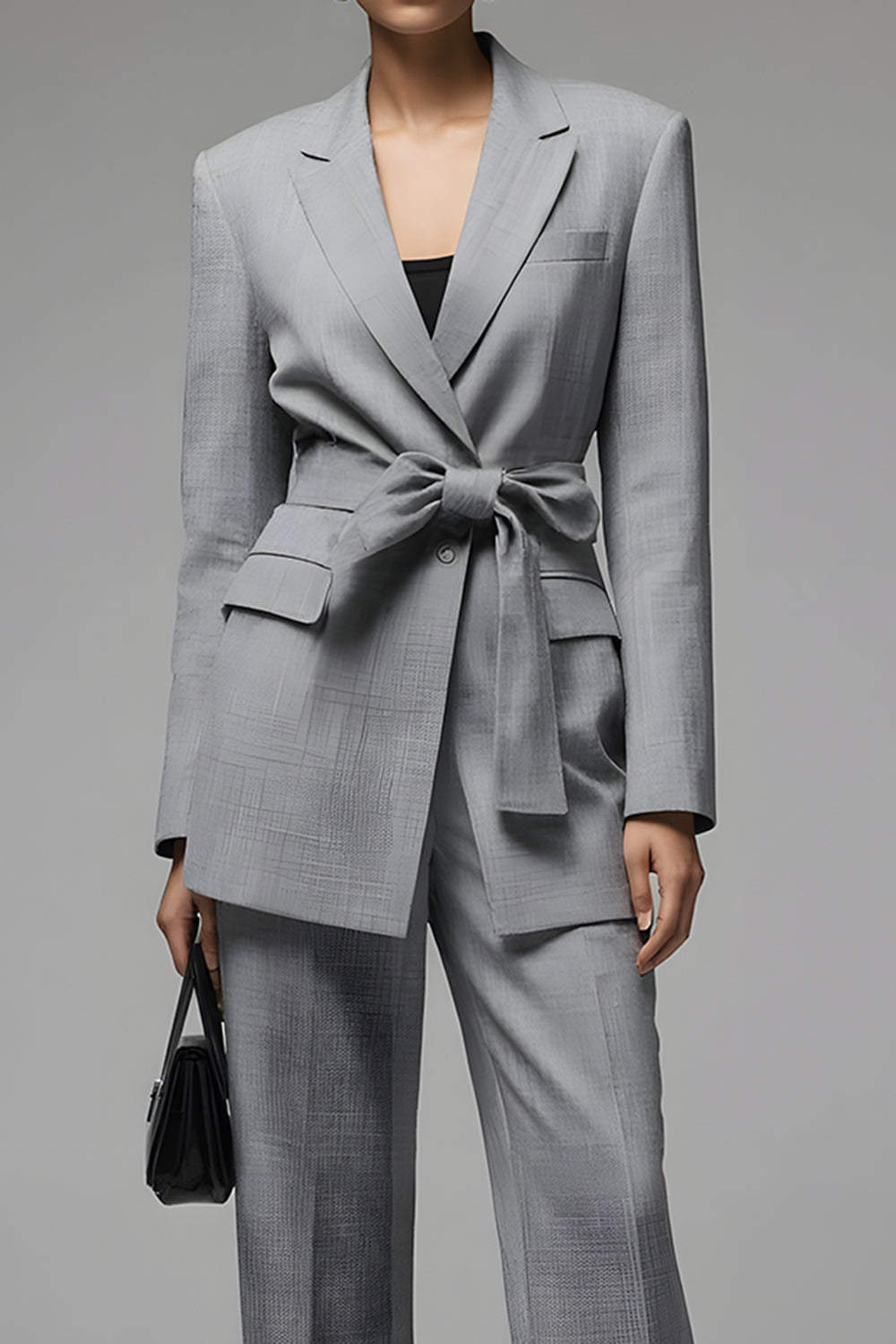 Gris Cranched Lapel 2 Piece Femmes Costumes avec Bowknot