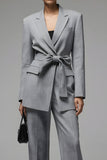 Gris Cranched Lapel 2 Piece Femmes Costumes avec Bowknot