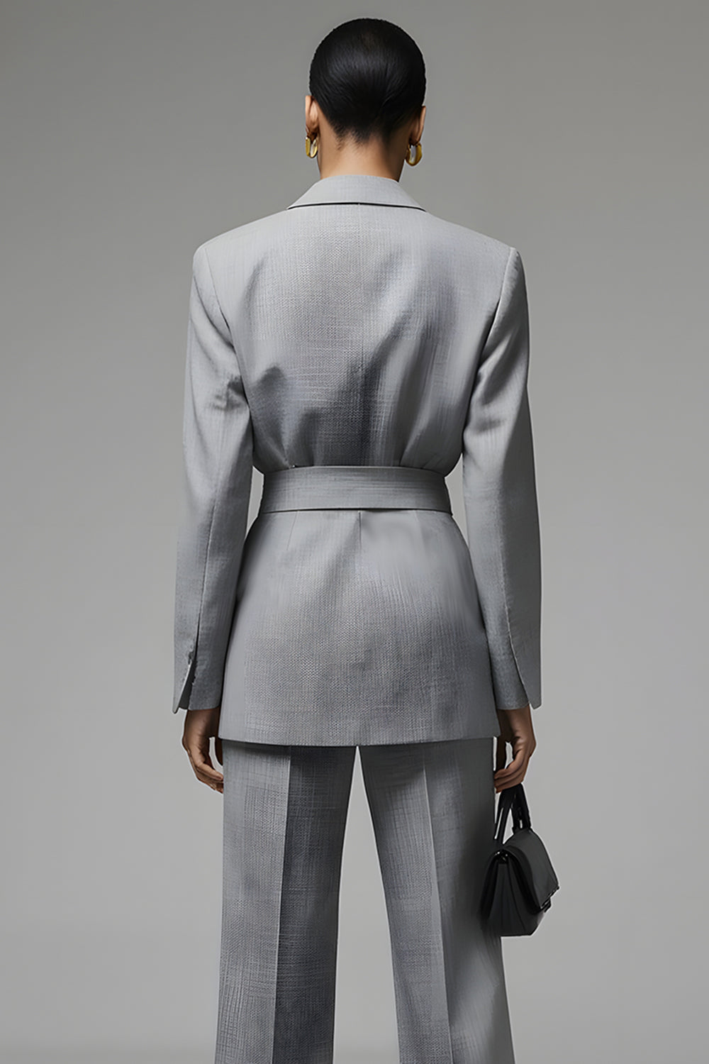 Gris Cranched Lapel 2 Piece Femmes Costumes avec Bowknot