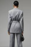 Gris Cranched Lapel 2 Piece Femmes Costumes avec Bowknot