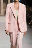 Rose Cranté Revers 2 pièces Femmes Costumes avec Manche