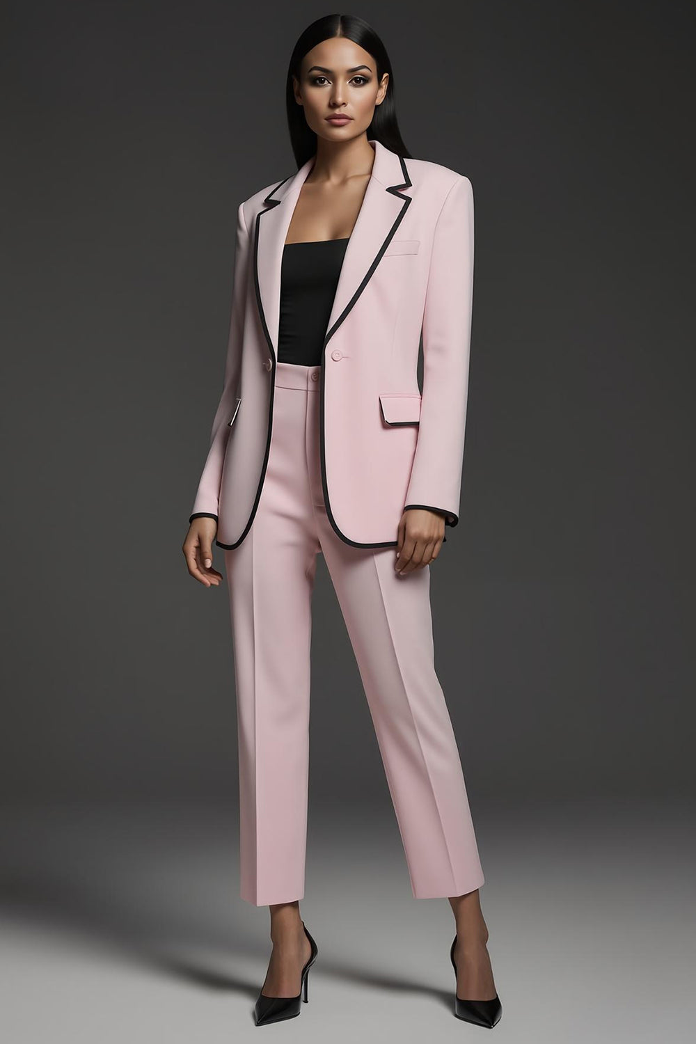 Rose 2 Pièce Cranté Revers Un Bouton Femmes Costumes